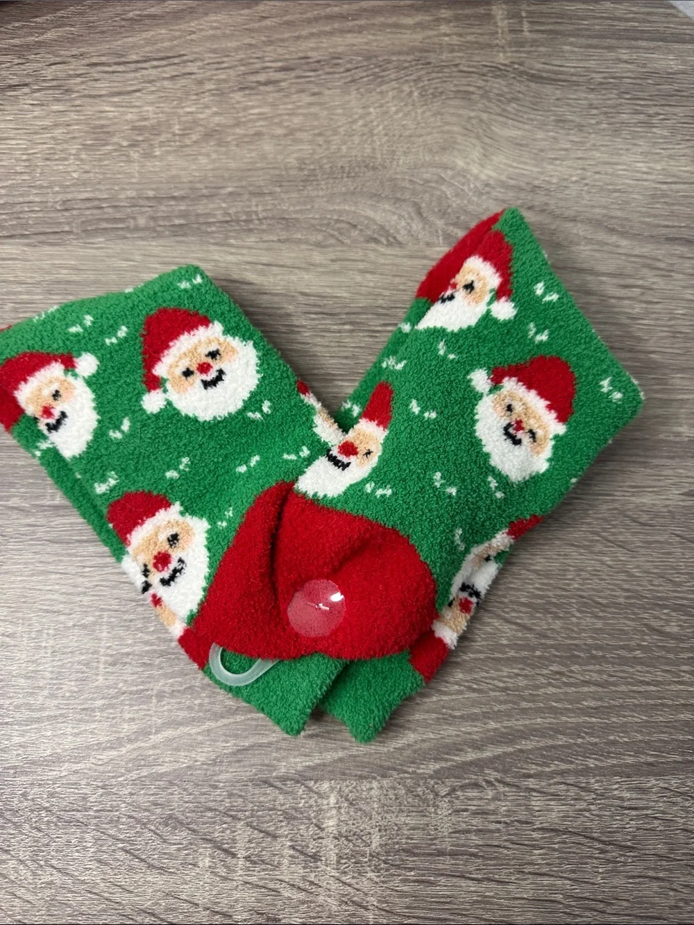 Wondershop Christmas Green & Red Santa Fuzzy Crew Socks One Size